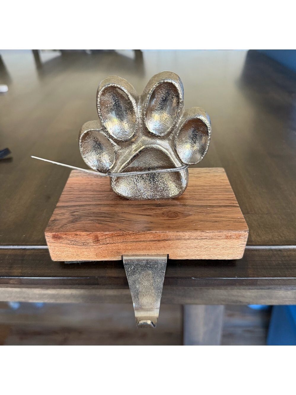 Silver Paw with Wood Base Stocking Holder for Pets